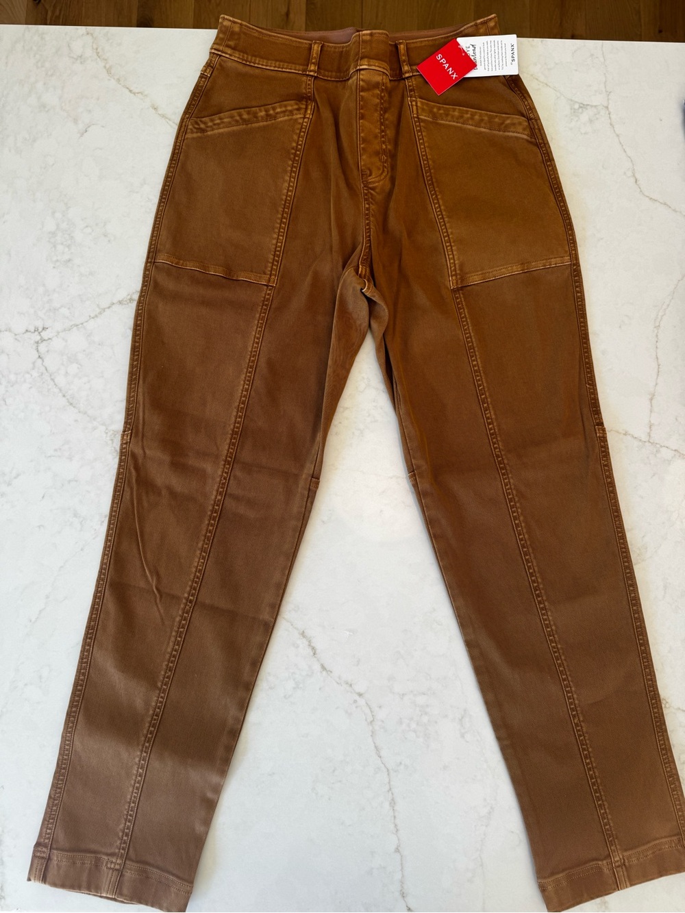 NWT - SPANX stretch twill pants in ACORN - Brown High-Waist Utility Pants